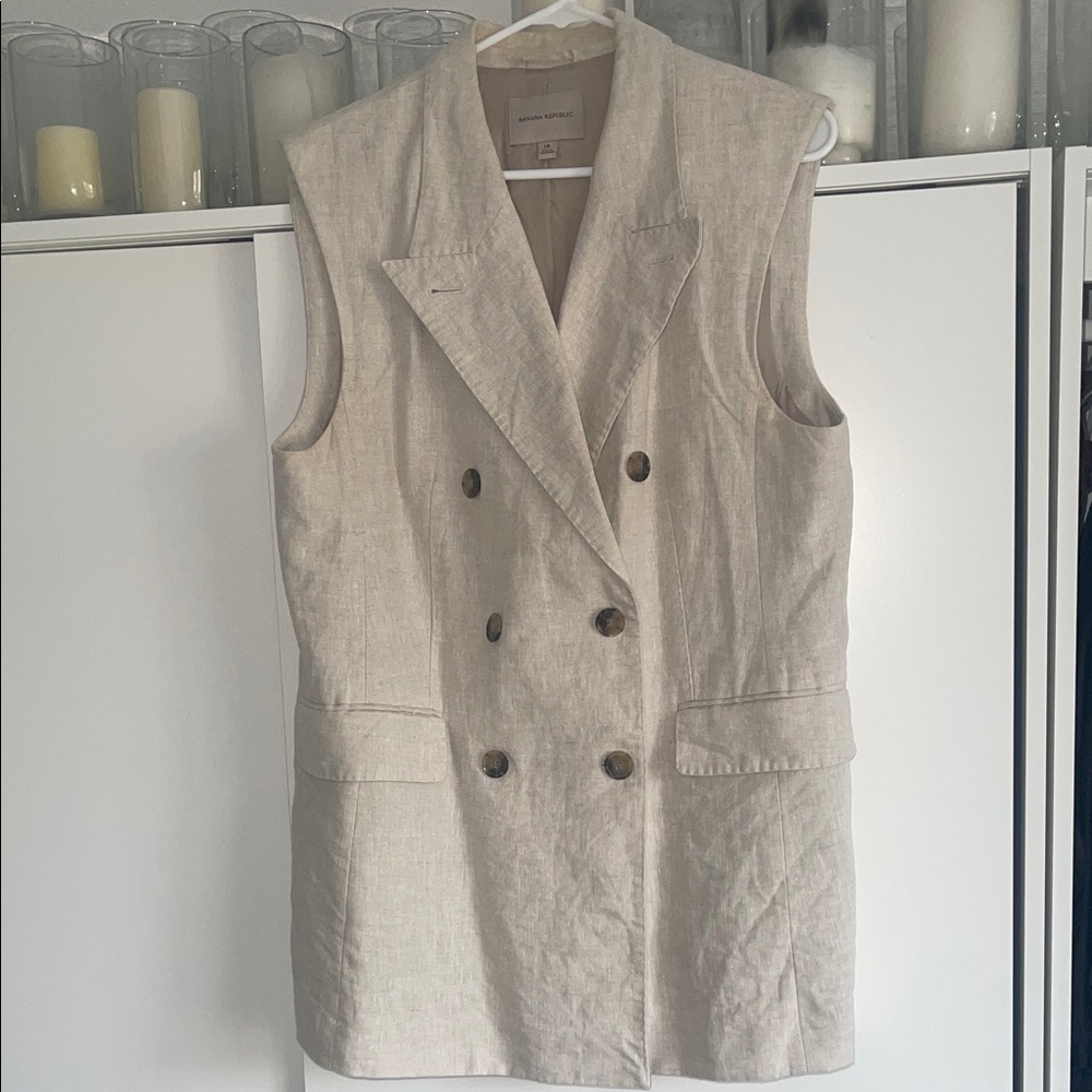 Banana Republic Sleeveless Double-Breasted Linen Blend Vest - Cream linen
